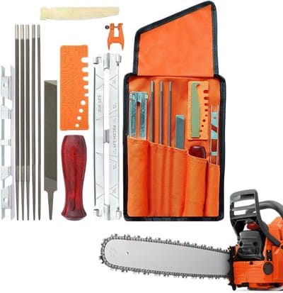 Kettingzaag Vijlenset - Slijpset Kettingzaag - Tuinonderhoud Buiten - 14 Delig Compleet - Canvas Tas - Grijs
