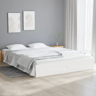 vidaXL - Bedframe - massief - hout - wit - 135x190 - cm