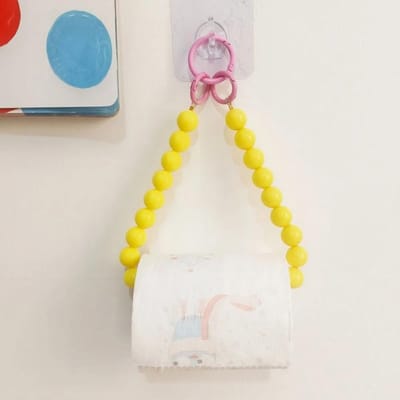 Roze Hangende Kralen Tissuehouder Mobiele Telefoon Ketting Multifunctioneel Opbergrek Hanger voor Papier Huisdecoratie Accessoires beige