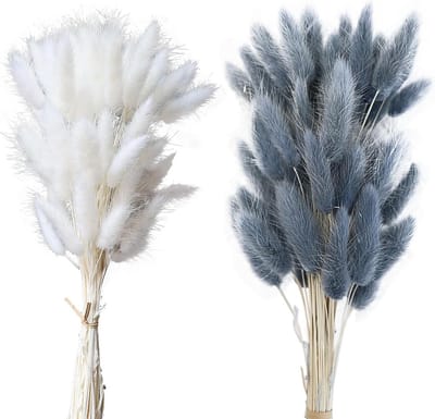 Gedroogde Bloemen - Droogbloemen Pampasgras - Woonkamer Decoratie - Natuurlijke Stijl - 120 stuks - Wit Grijsblauw