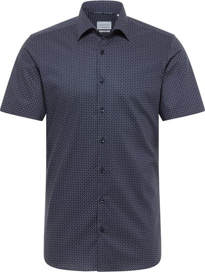 ETERNA slim fit overhemd korte mouw - popeline - donkerblauw met wit - rood en lichtblauw dessin - Strijkvrij - Boordmaat: 39 (EU maat: M)
