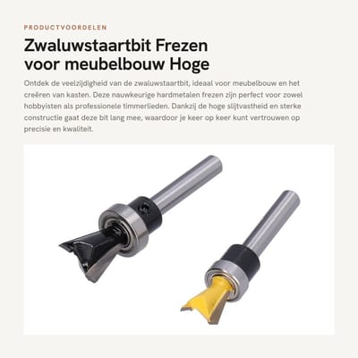 Solidchoice - Zwaluwstaartbit - Frezen voor meubelbouw - Hoge slijtvastheid - 1/4 inch schacht - Nauwkeurige hardmetalen frezen - Geschikt voor complex...