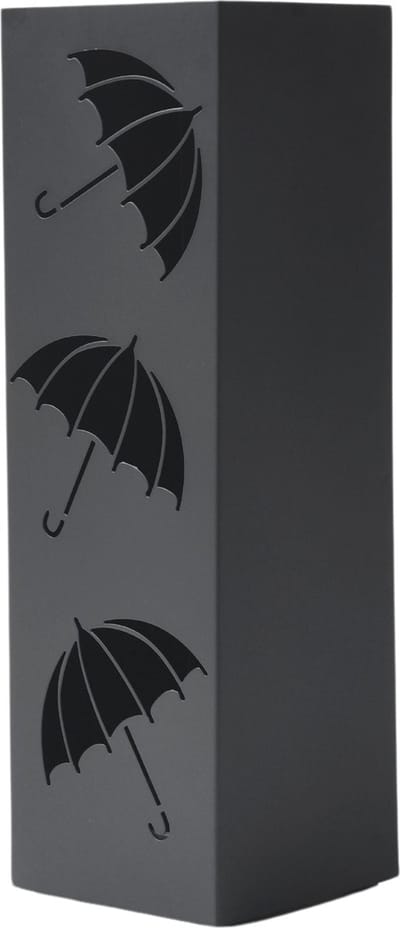 ACAZA Paraplubak - Paraplubak Zwart met Paraplu Motief - 49 cm Hoog - Paraplubak Vierkant - Parapluhouder - Metaal - Paraplubakken voor Paraplu's en Wandelstokken