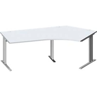 Schäfer Shop Pure hoekbureau PLANOVA BASIC, 135° hoek rechts, C-voet, B 2165 x D 800/800 x H 717 mm, lichtgrijs/wit aluminium + kabelgoot
