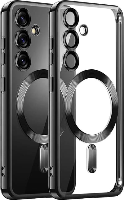 Hoesje geschikt voor Samsung Galaxy S25 - Techsuit Luxury Crystal Back Cover - Geschikt voor MagSafe - Transparant/Zwart
