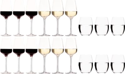 Chef & Sommelier Wijnglazenset Sublym - 18-delige set met 6 rode wijnglazen - 6 witte wijnglazen en 6 waterglazen - Gemaakt van Krysta - Vaatwasserbestendig - Kristalglas - Afmetingen: 35 cl, 45 cl, 55 cl - Glaswerk - Wijnglazen en -benodigdheden
