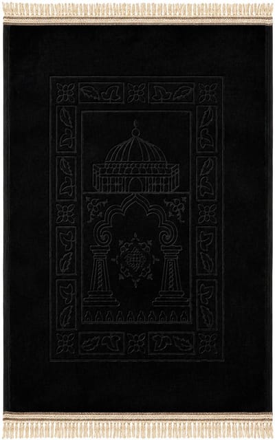 Baraka Treasures Luxe Gebedskleed - XL Gebedskleed - Anti-slip Gebedskleed - Islamitische Gebedskleed - Fluwelen Gebedskleed - Gebedsmat - Ramadan Geschenk - Sajada - Seccade - 120cm x 80cm - Zwart