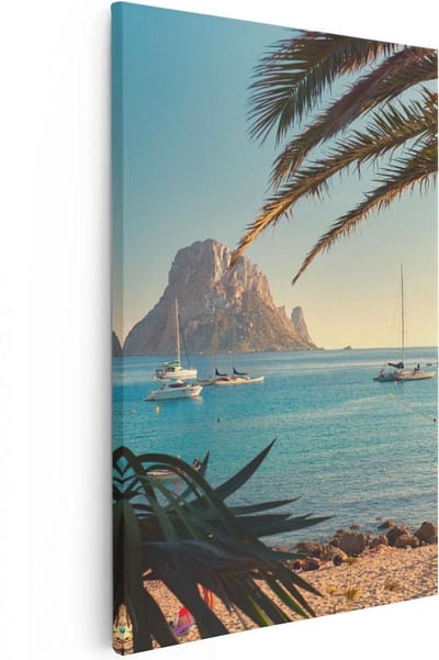 Artaza Canvas Schilderij Strand - 20x30 cm - Klein - Wanddecoratie Zeezicht - Muurdecoratie Palmboom - Kamer Accessoires