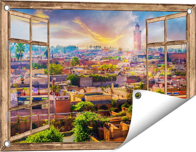 Gards Tuinposter Doorkijk Medina van Marrakesh in Marokko - 60x40 cm - Tuindoek - Tuindecoratie - Wanddecoratie buiten - Tuinschilderij