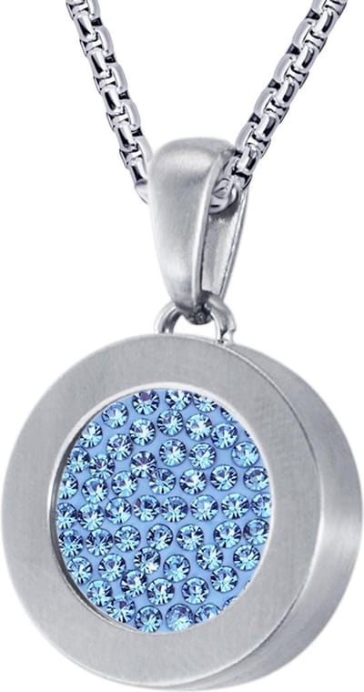 Quiges 12mm Mini Munt Hanger Zilverkleurig RVS Mat met Zirkonia Blauw Munt en Box Ketting Ankerketting 42-46cm
