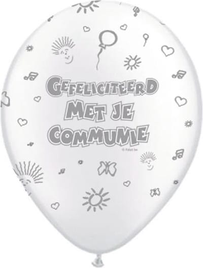 Folat - Ballonnen He 12in/30cm Communie Prl Whit - 8 stuks - communie versiering - communie