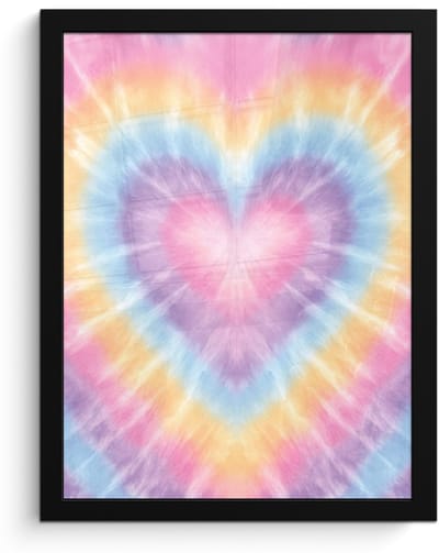 Poster in lijst - Fotolijst 30x40 cm - Posters - Hartvorm - Pastelkleuren - Tie Dye - Posterlijst zwart - Decoratie - Wanddecoratie woonkamer - Muurdecoratie slaapkamer