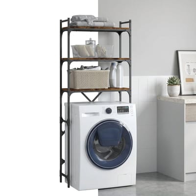 Wasmachine rek - Opbergrek - Wasmachine meubel - Opbouwmeubel - Toilet Rek - 67x25x163 cm - Hout - Gerookt Eiken