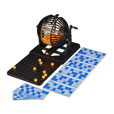 bingospel - met molen - 72 bingokaarten - 90 ballen - uitschuifbaar controlebord - zwart