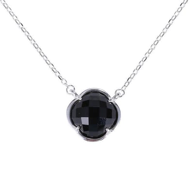 Dames ketting -  Zwarte Onyx - klaver - (echt 925 zilver) | cadeau dames