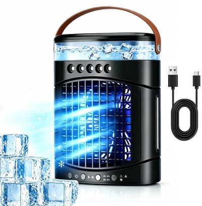 KZQ Draagbare Airco Met 3 Snelheden En 2 Miststanden - Snelle Koeling Met 600ml Watertank 2 4 6 8 Uur Timer En Led Verlichting - Mini verdampingskoeler Voor Slaapkamer Kantoor Kamperen Auto En Camper - Zwart