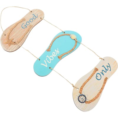 Bord Deurplaquette Nautisch Strand Zomer Slipper Muur Welkom Hout Decor Hangend Ornament Klapborden Oceaan Kust Flop Decoratie 43X20CM blue