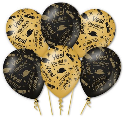 Q2P - You Did It Ballonnen - Zwart & Goud - Helium Geschikt – Geslaagd Versiering - 6 Stuks