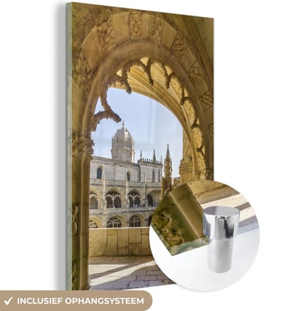 ® Glasschilderij 120x180 cm - Schilderij acrylglas - Overwelfde gevel in het Mosteiro dos Jerónimos - Foto op glas - Muurdecoratie woonkamer - Wanddecoratie slaapkamer - Schilderijen
