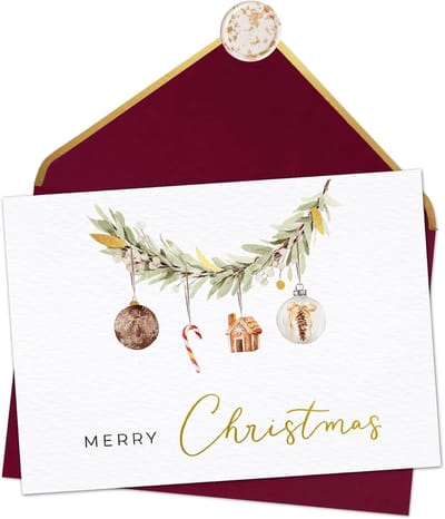 Set van 10 Elegante Kerstkaarten met Goudfolie en Waszegel