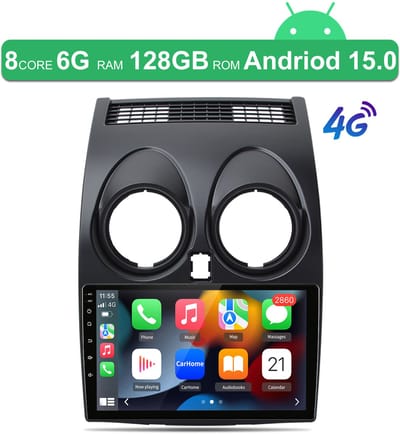 JUNSUN 4G Autoradio - Geschikt voor Nissan Qashqai 1 J10 2006-2013 - Android 15 - 6+128 GB - Draadloos Carplay & Android Auto - Octa-Core & GPS-navigatiesysteem & Stuurwielbediening & Bluetooth & Wifi 4G & Originele 360-gradencamera & DSP