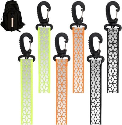 Set van 6 Reflectoren voor Veiligheid op de Trailer, Rugzak en Kleding - Ideaal voor Kinderen en Schoolgebruik, Polyester in Groen, Grijs en Oranje
