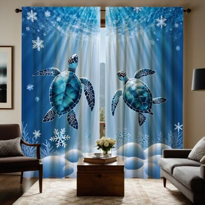 2 pièces Fond Marin HD Flocon de Neige Romantique Tortue Plongeant Rideau Décoratif Bleu Cravate Rideau Imprimé Numériquement Style Décoration Maison W52H63inchW132H160cm gray