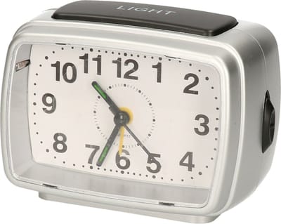 Gerimport Wekker - alarmklok - zwart/zilver - 11 cm - met verlichting en alarm