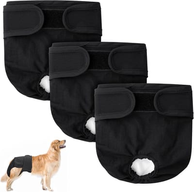 Wasbare luiers voor vrouwelijke honden, herbruikbare menstruatiebroekjes, absorptief en hygiënisch, 3 stuks, zwart (M)