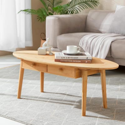 Ovale Salontafel van Bamboe met 2 Lades - 100cm - Trendy en Duurzaam
