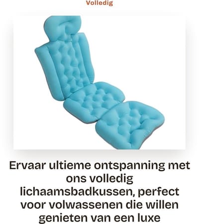 Dailygoods- Badkussen Volledig Lichaam - Antislip - Afneembaar en Wasbaar - Ondersteuning Hoofd/Nek/Rug/Schouders - Zacht en Comfortabel - 132 cm - Badmat