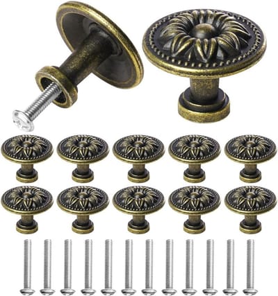 Vintage Kastknoppen Set van 12 Stuks, Retro Bronzen Ladeknoppen met Schroeven voor Keuken, Badkamer en Kledingkast, Diameter 30 mm, Perfect voor Meubelrenovatie