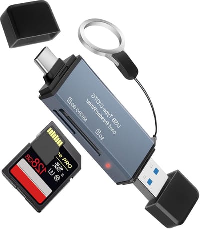 2-in-1 SD/Micro SD Kaartlezer, USB 3.0 en USB C Geheugenadapter van Aluminium, Compatibel met Mac, iPhone 15 en Camera's, Snelle Gegevensoverdracht en Duurzaam Ontwerp