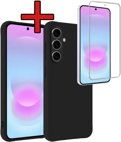 Hoesje - Met Screenprotector - Geschikt voor Samsung Galaxy A37 - Sterk & Shockproof - Telefoon Hoes - Back Cover - Siliconen Case - Telefoonhoes - Zwart