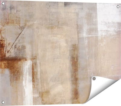 Gards Tuinposter Abstracte Kunst Bruin met Beige - 80x60 cm - Tuindoek - Tuindecoratie - Wanddecoratie buiten - Tuinschilderij