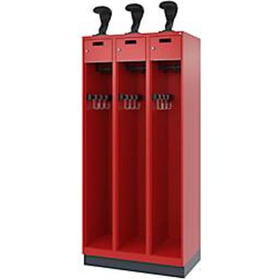C+P Evolo brandweerkast, model PRAKTUS, 3 vakken, H 1950 x B 900 x D 500 mm, sokkel, vuurrood RAL 3000