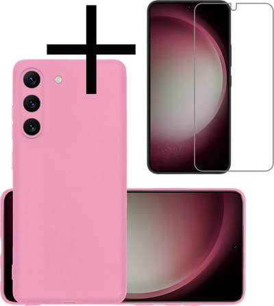 Hoesje - Met Screenprotector - Geschikt voor Samsung Galaxy S23 - Sterk & Shockproof - Back Cover - Siliconen Case - Telefoon Hoes - Lichtroze