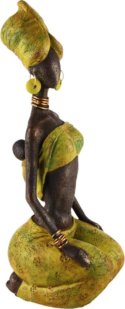 Dekoratief | Afrikaanse dame zittend m/baby, resina, 13x10x29cm | A245896