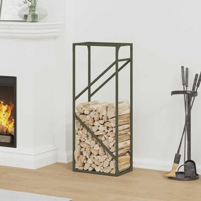 Houtrek - Brandhout standaard - Hout opslaan - Robuuste stalen constructie - 40 x 25 x 100 cm - Olijfgroen