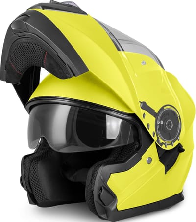 VINZ Santos Systeemhelm met Zonnevizier Fluor Geel - Motorhelm, Scooterhelm & Brommerhelm - ECE 22.06 - XS