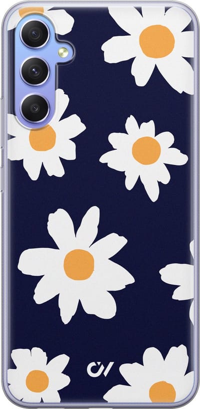Hoesje geschikt voor Samsung Galaxy A34 hoesje - Sweet Daisies - - Blauw - - Casevibes