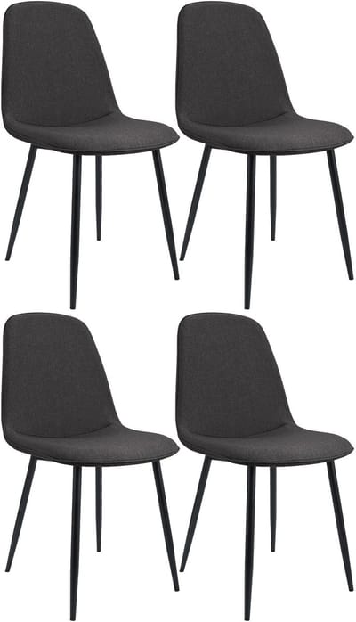CLP Maryam Set van 4 eetkamerstoelen - klassiek - met rugleuning - zwart metalen frame - belastbaar tot 150 kg - Stof/donkergrijs