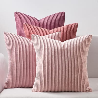 Set van 4 Roze Ribfluwelen Kussenhoezen 40x40 cm - Decoratieve Kussens voor Bank, Slaapkamer en Balkon - Fluffy Gradient Design