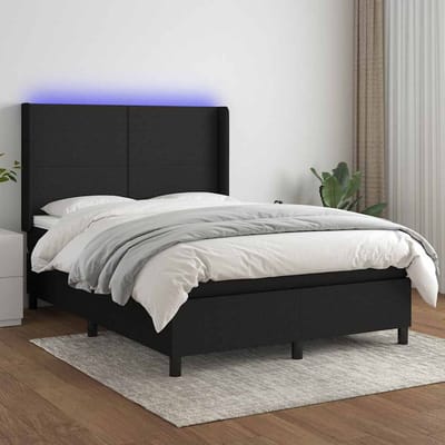 vidaXL - Boxspring - met - matras - en - LED - stof - zwart - 140x200 - cm