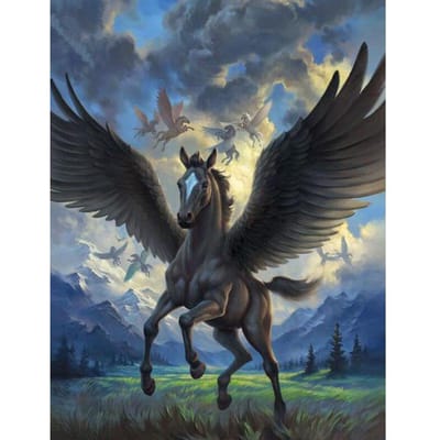 5D ronde diamant schilderij Pegasus kruissteek ambachten diamant borduurwerk muurschildering woondecoratie 20X30CM black