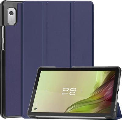 Hoes - Geschikt voor Lenovo Tab M9 - Dun & Stevig - Trifold Bookcase - Hard Cover - Hardcover Book Case - Tablet Hoesje - Donkerblauw