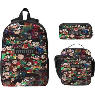 3-delige Teens Titans Go Beast Boy Rugzakset voor Kinderen Pennenbakjes Boekentassen Sets met Lunchbox Voor Schoolleerlingen Rugzak black