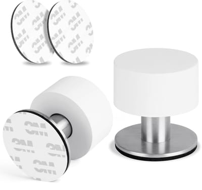 Dailygoody - Deurstoppers - Geluidsreductie - Wit Rubber en RVS - Ideaal voor Thuis en Kantoor - Effectieve Bescherming - Voorkomt Geluidsoverlast - G...