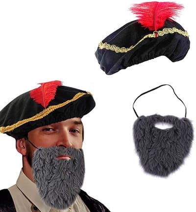Dailygoody - Middeleeuwse hoed - Renaissance hoed met baard - Unieke kostuumaccessoire - Grappige snor - Geschikt voor Halloween en feestjes
