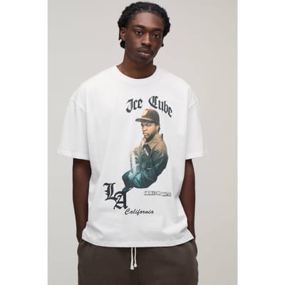 Oversized T-shirt Met Ice Cube Licentie Print | White | Size XS